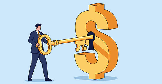 Man inserting a key into a dollar sign to unlock tax gains